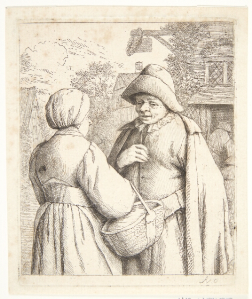 Adriaen van Ostade, Kvinde med kurv i samtale med en mand