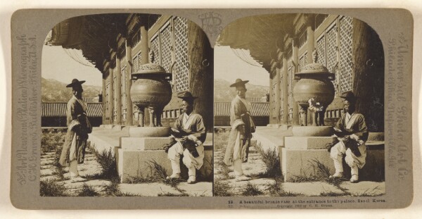 Carleton H. Graves, A beautiful bronze vase at the entrance to the palace. Seoul, Korea.