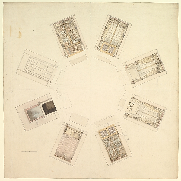 Anonymous, British, 19th century, Octagonal Room with Sectional Views