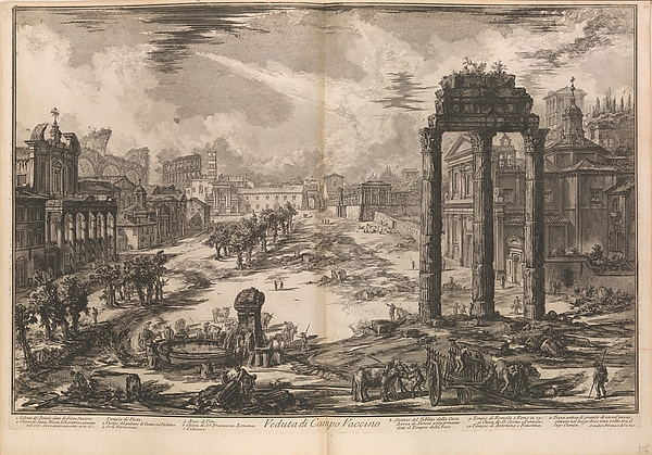 Giovanni Battista Piranesi, View of the Campo Vaccino (Roman Forum with the Temple of Castor and Pollux to right), from "Vedute di Roma" (Roman Views), part II