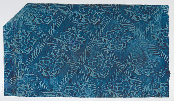 Anonymous, Paste paper with blue ribbon and floral pattern