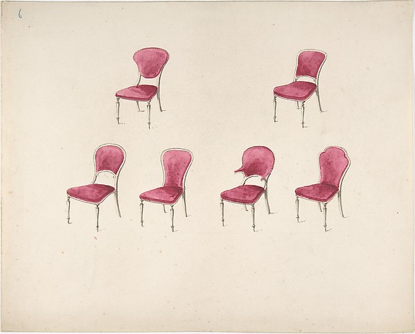 Anonymous, British, 19th century, Design for Six Chairs with Scarlet Upholstery (verso: Sketch for Sofa)