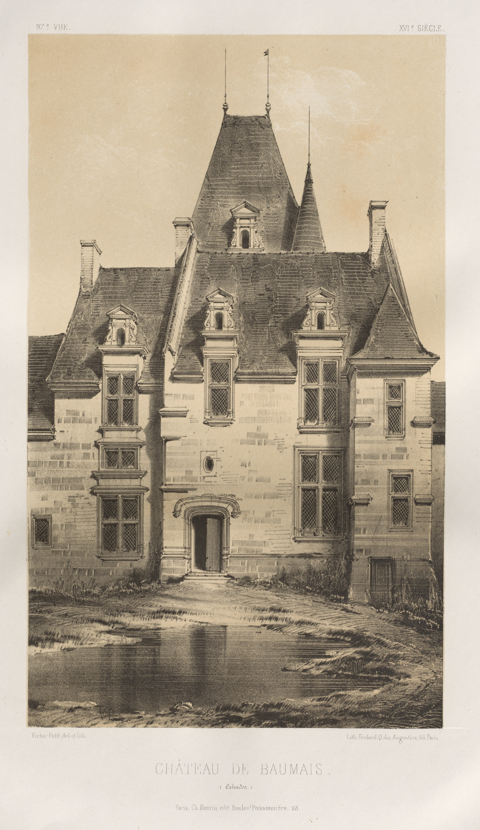 Victor Petit, Architecture Pittoresque ou Monuments des XVeme. Et XVIeme. Siecles: Chateaux de France des XV et XVI Siecles: Pl. 97, Château de Baumais (Calvados)