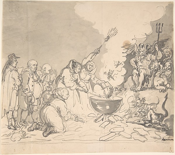 Thomas Rowlandson, Study for "A charm for democracy, reviewed, analyzed, and destroyed January 1, 1799" (recto and verso)