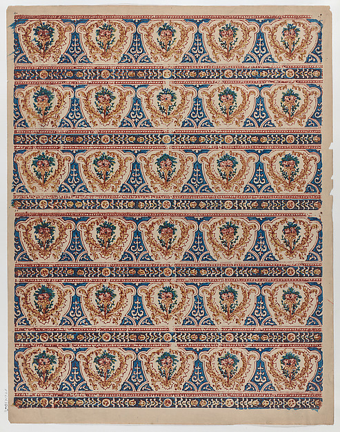 Anonymous, Sheet with two borders with three bands each containing five wreaths