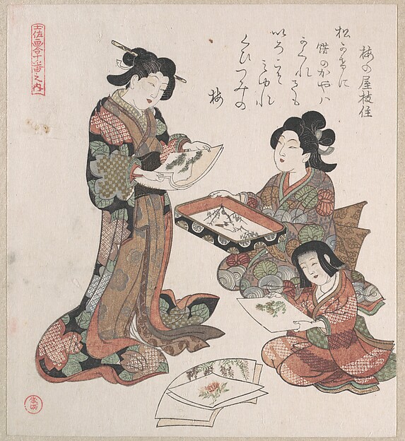 Kubo Shunman, Two Women and a Girl Looking at Paintings