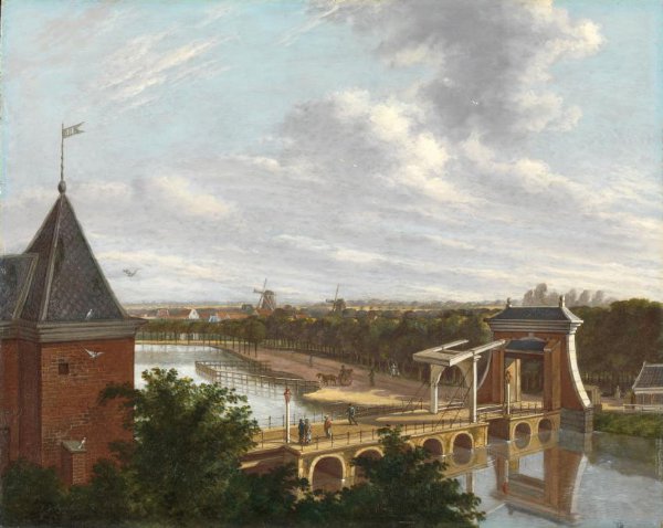 Johannes Jelgerhuis, De Amsterdamse buitensingel bij de Leidsepoort, gezien vanuit de schouwburg