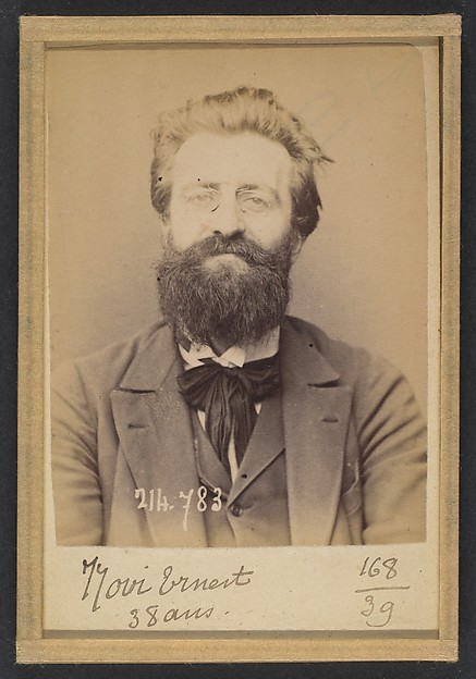 Alphonse Bertillon, 308. Novi. Ernest, Théodore. 32 ans, né à Nice (Alpes-Maritimes). Architecte. Anarchiste. 27/2/94.