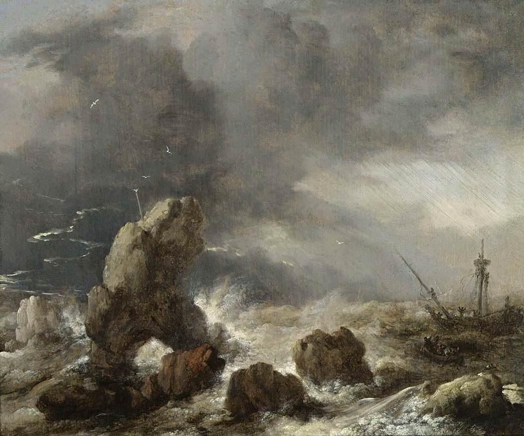 Philips Wouwerman, Ships in a storm off a rocky coast
