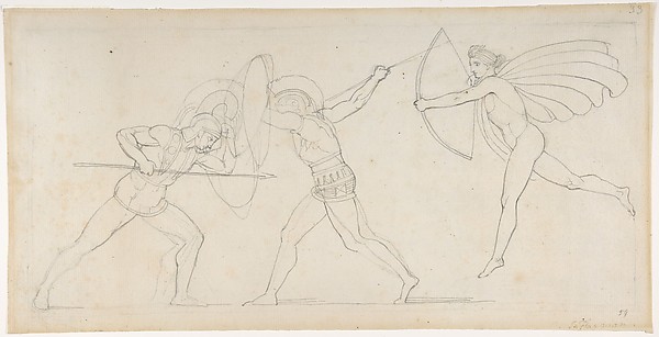 John Flaxman, Illustration for "Seven Chiefs Against Thebes" (recto); Studies of Figures (verso)