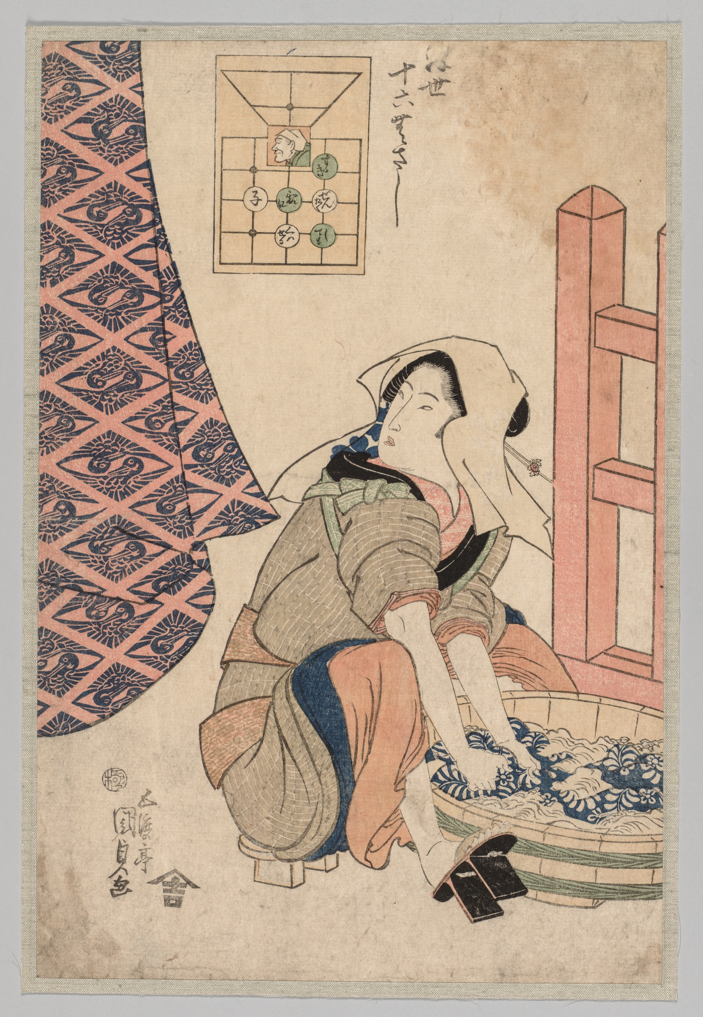 Utagawa Kunisada, Seated Woman Washing Clothes in a Wooden Tub