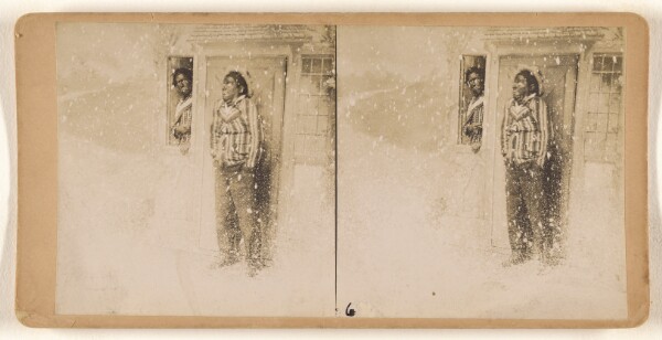 Unknown, [White men in blackface, one inside the house, the other caught outside in a snowstorm]