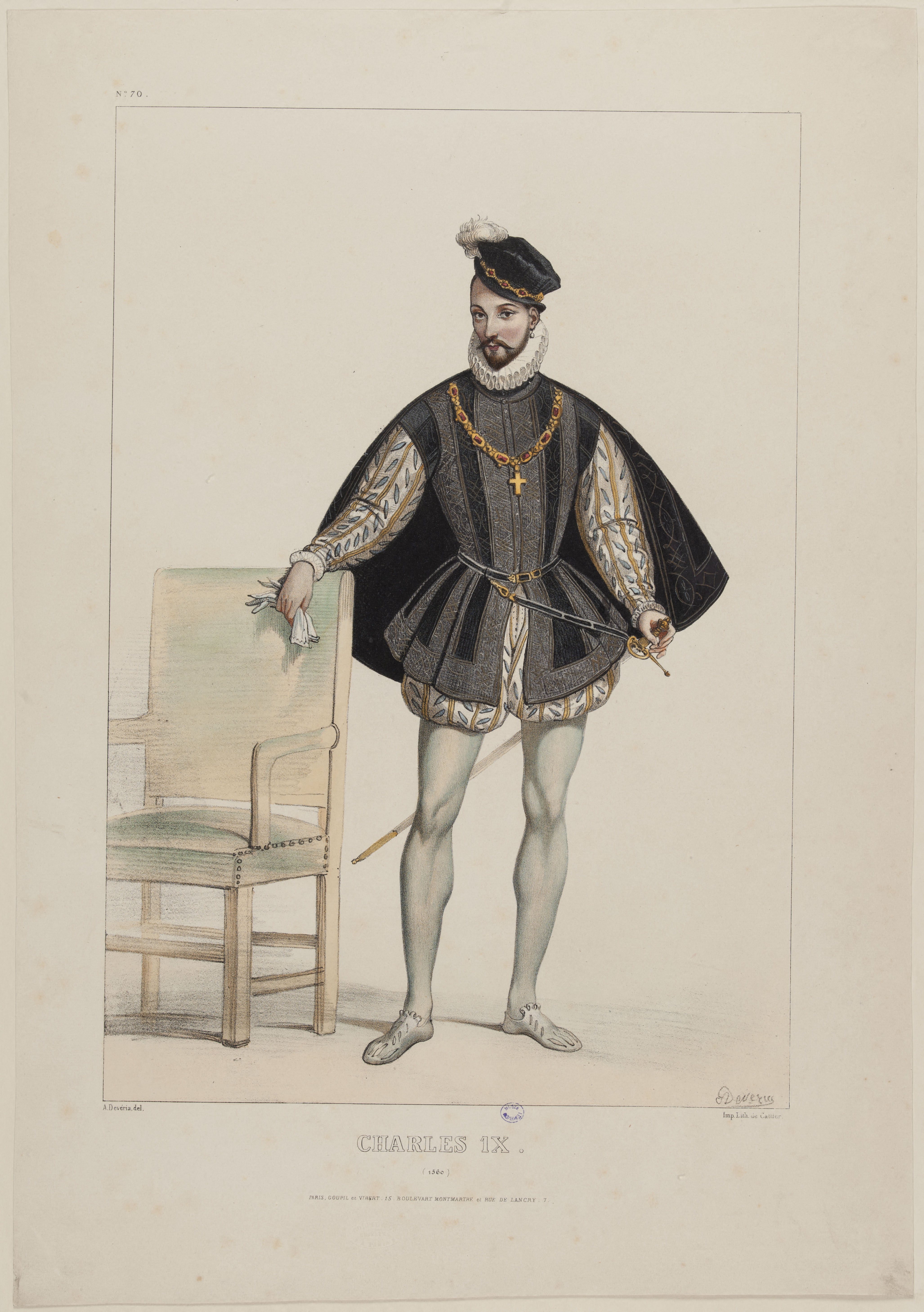 Achille Devéria, Costumes historiques ? : Portrait de Charles IX, roi de France, ou Costume du règne de Charles IX (1560), N°70