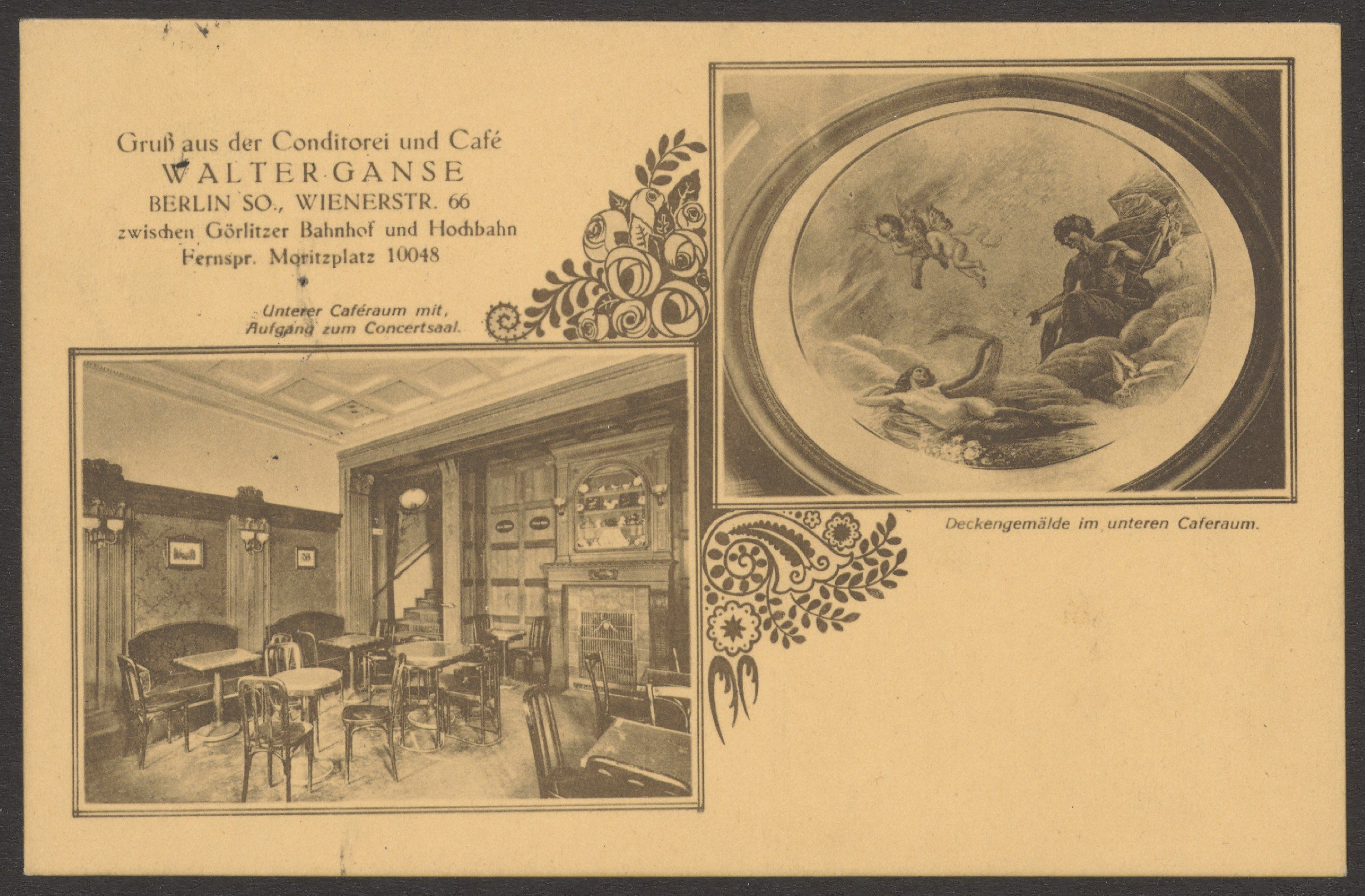 Fotoatelier Zander & Labisch, Ansichtskarte Café und Konditorei Walter Ganse, Wiener Straße 66