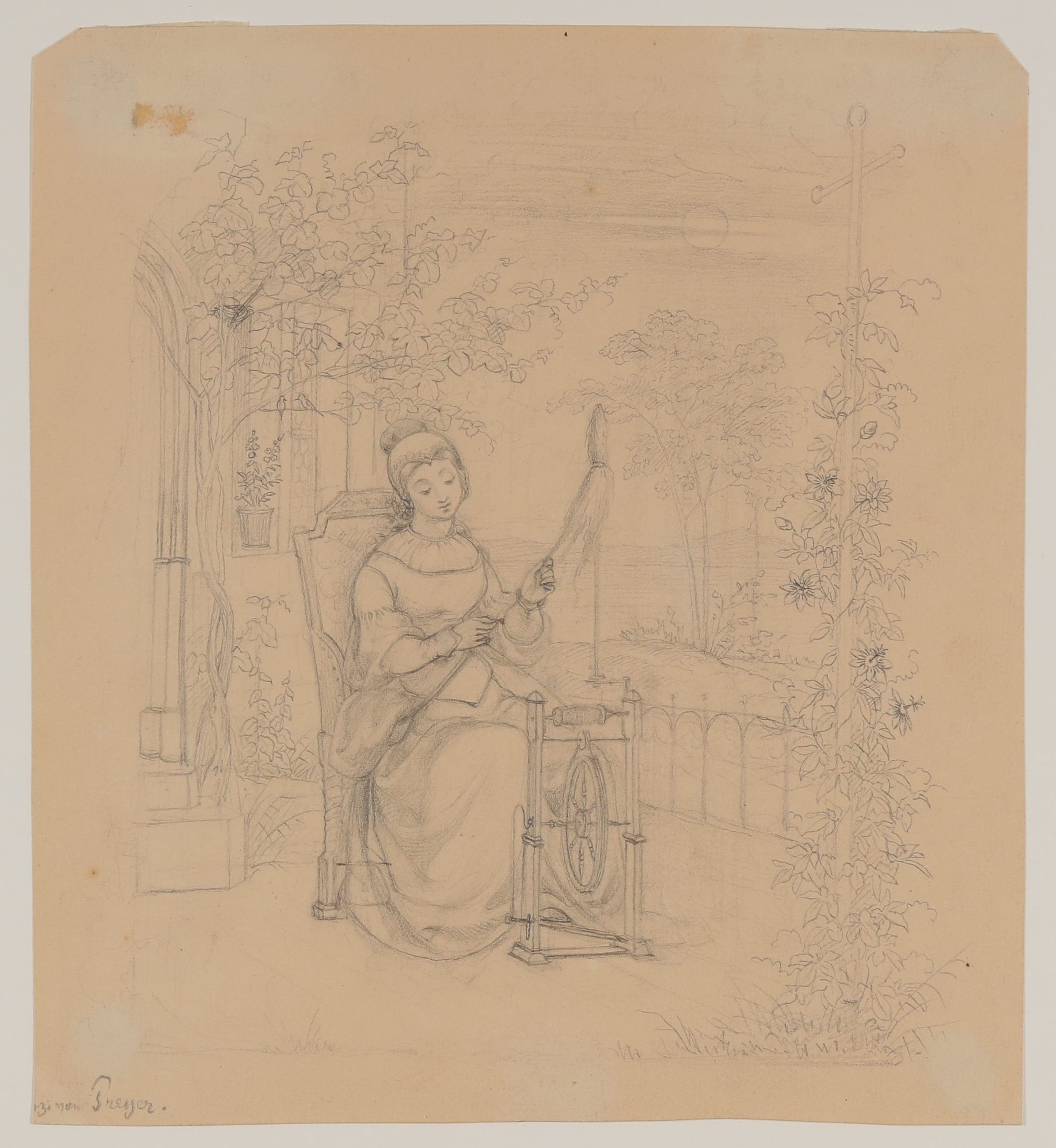 Johann Wilhelm Preyer, Illustration zu Clemens Brentanos "Der Spinnerin Nachtlied"