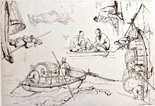 George Chinnery, Tanka boats at sea, with other drawings