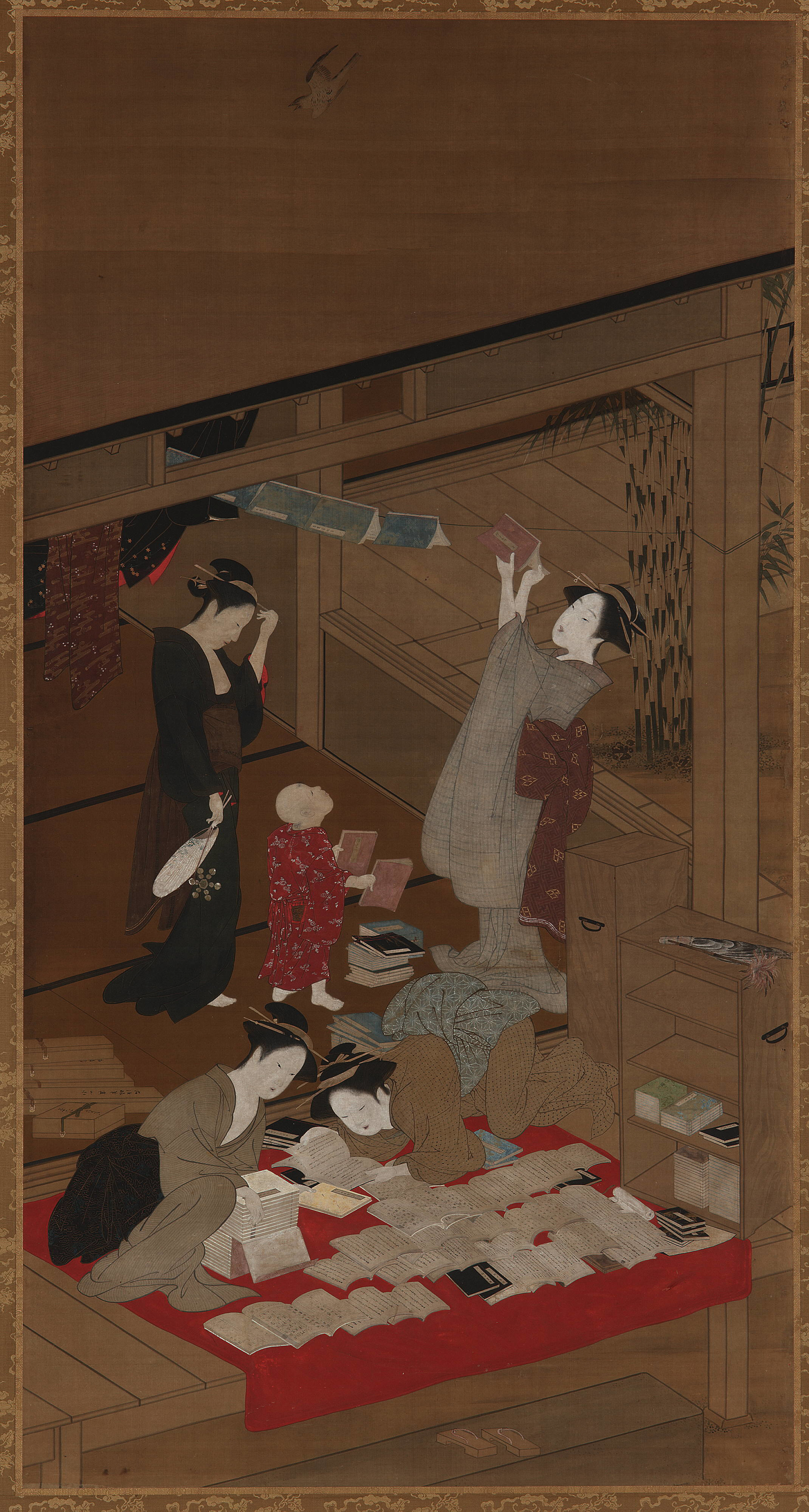 Katsukawa Shunsho, Women Airing Books and Clothes