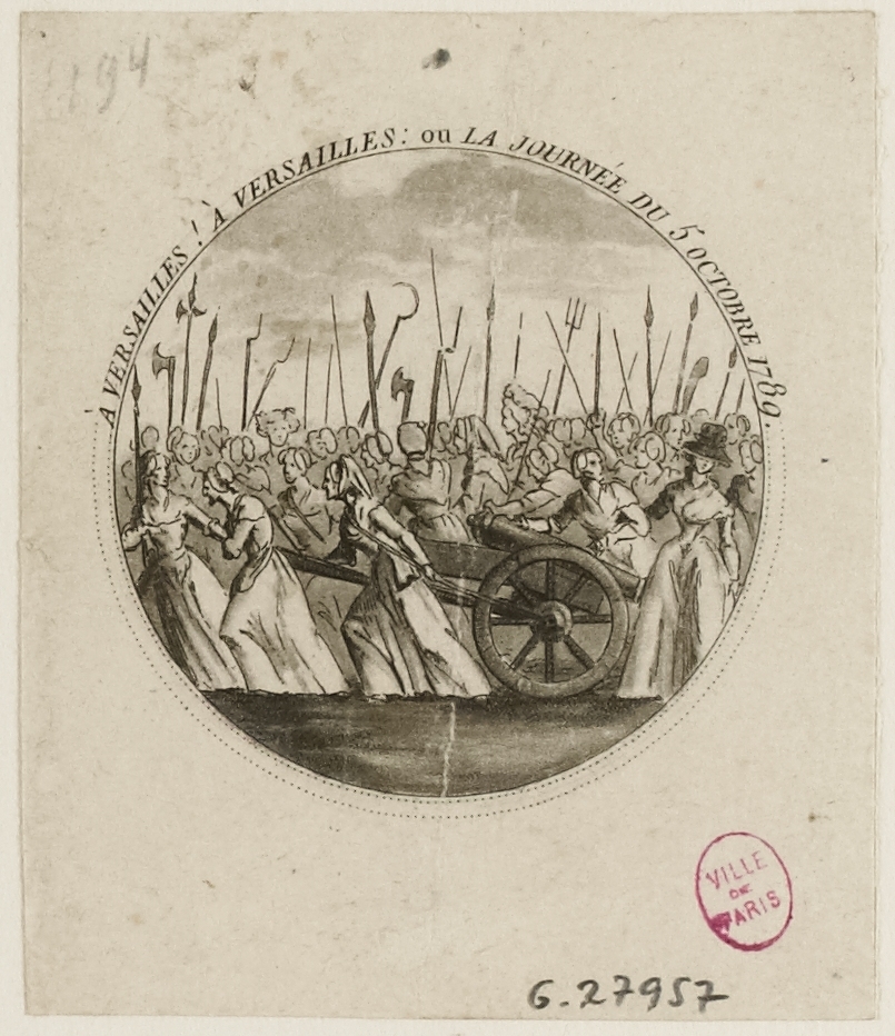 Anonyme, Cortège armé des Dames de la Halle, en route pour Versailles, le 5 octobre 1789. Evénement de la révolution française.