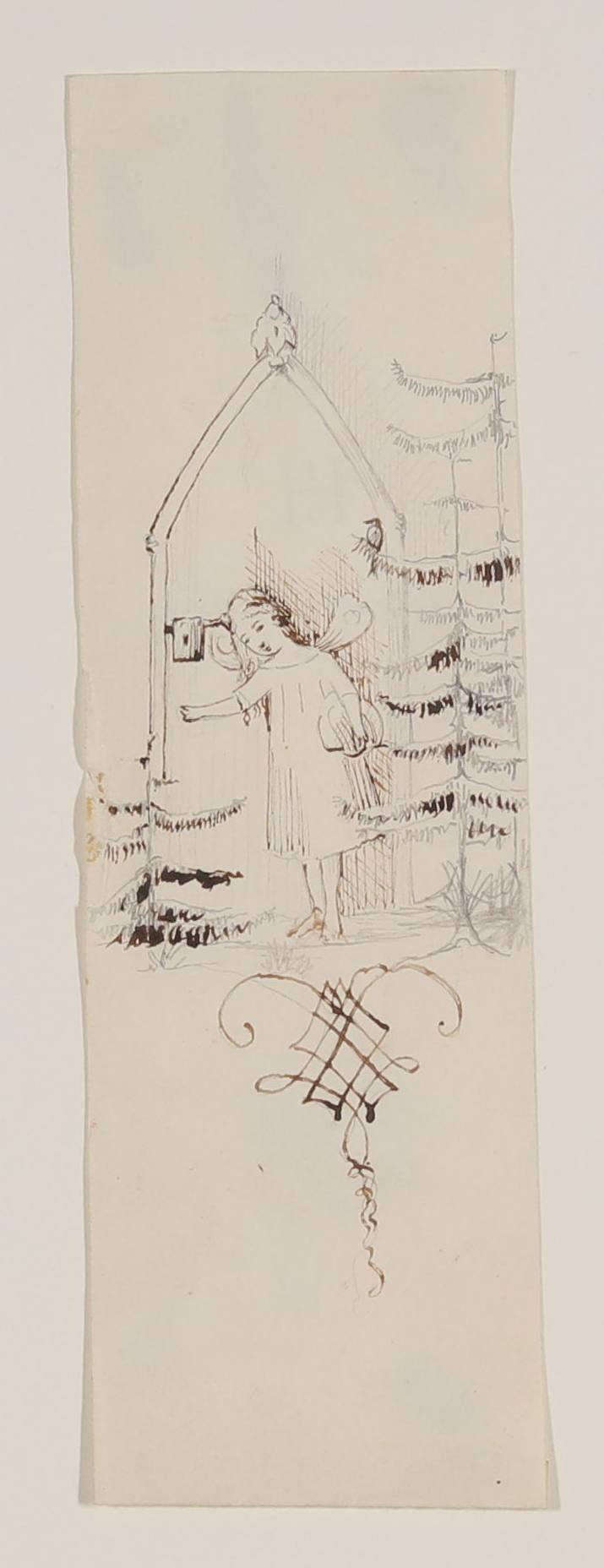 Gisela von Arnim, Illustrationen zum Märchen "Das Heimelchen": Heimelchen klopft an so manche Thür [nicht ausgeführte Illustration zu S. 58/59]