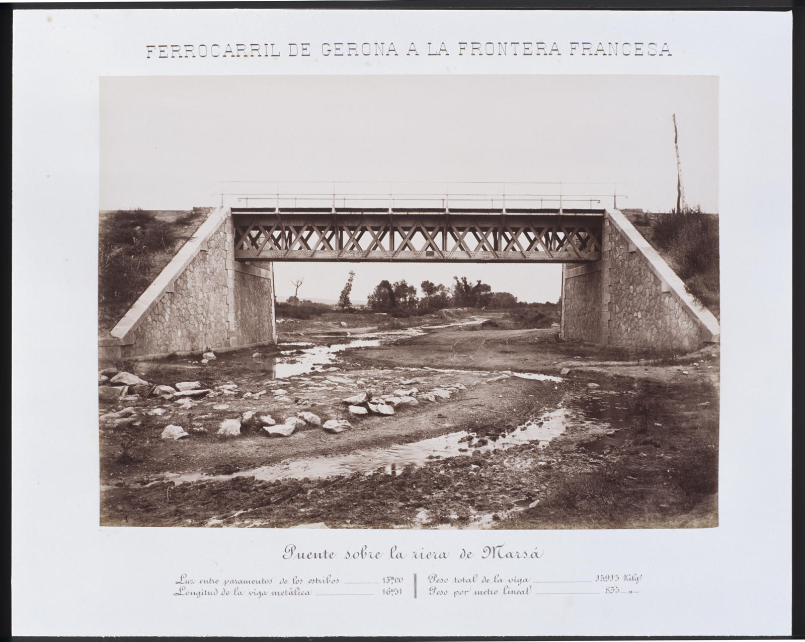 Desconegut, Ferrocarril de Gerona a la Frontera Francesa. Puente sobre la riera de Marsà