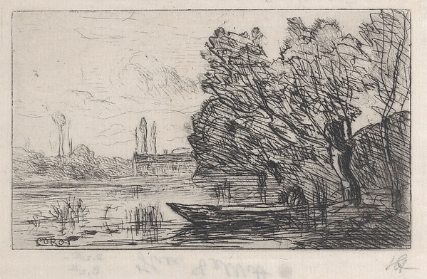 Camille Corot, Ville d'Avray: Boat Under the Willows (Morning Effect)