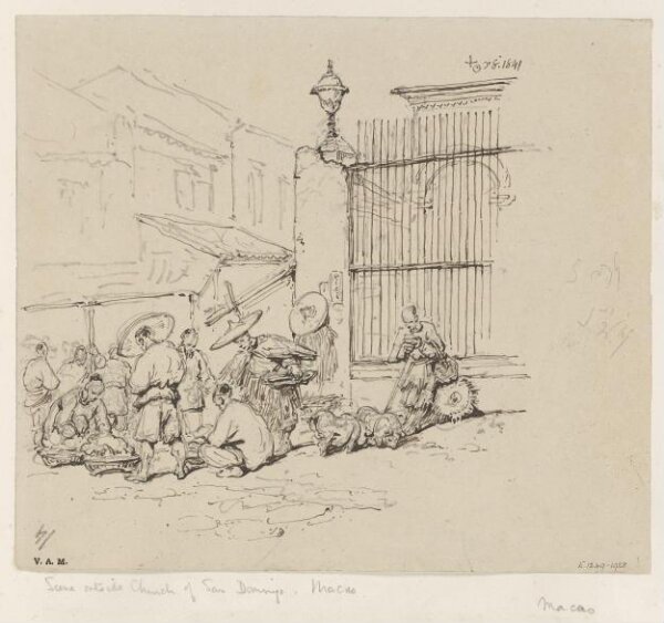 George Chinnery, Chinese figures by the railings of S. Domingos Church, Macau
