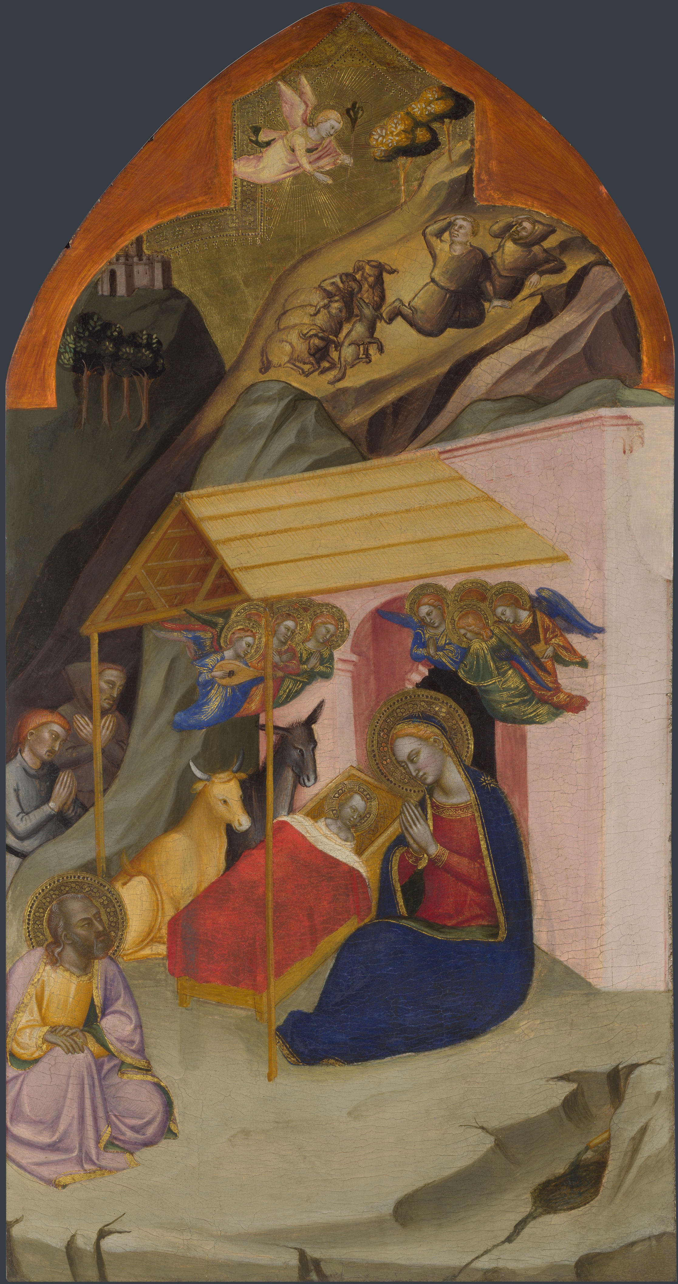 Jacopo di Cione, The Nativity and Annunciation to the Shepherds