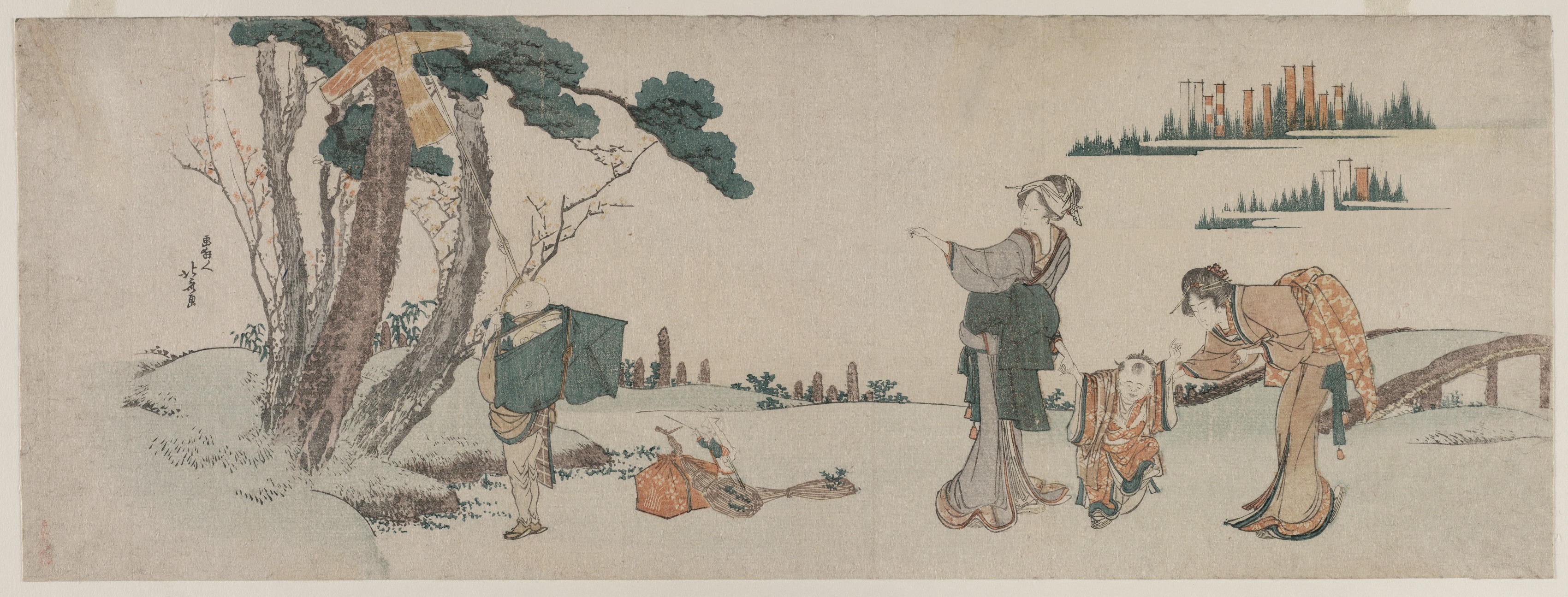 Katsushika Hokusai, Women Distracting a Child whose Kite is caught in a Tree