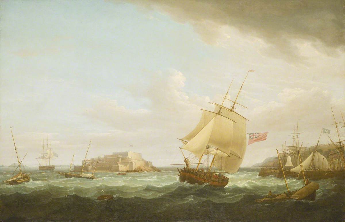 Thomas Whitcombe, A merchantman and other vessels off Castle Cornet, Guernsey