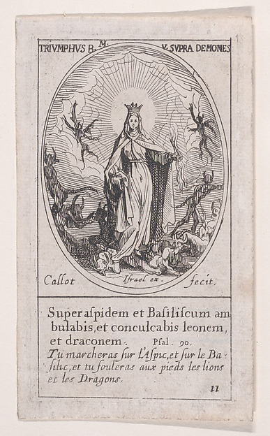 Jacques Callot, La bienheureuse Vierge Marie triumphant des démons (The Blessed Virgin Mary Triumphing over Demons), scene 11 from Images des Fêtes Mobiles (Images of Moveable Feasts from the Christian Calendar), part of "Les Images De Tous Les Saincts et Saintes de L'Année" (Images of All of the Saints and Religi…