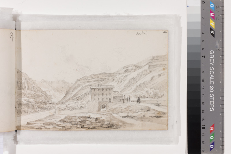 August Matthias (author) Hagen, Mountain landscape with house. Sheet from the Drawing Album