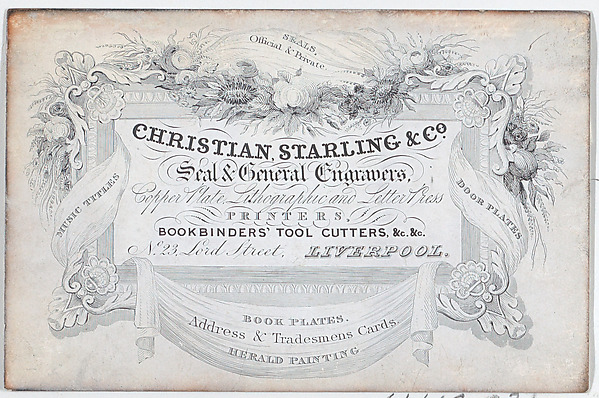 Anonymous, British, 19th century, Trade Card for Christian, Starling & Co., Seal and General Engravers