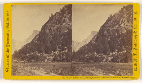 Edward and Henry T. Anthony & Co., Canyon of South Dome, Washington Tower on the left side, Old Man of the Mountain on right. [Yosemite]