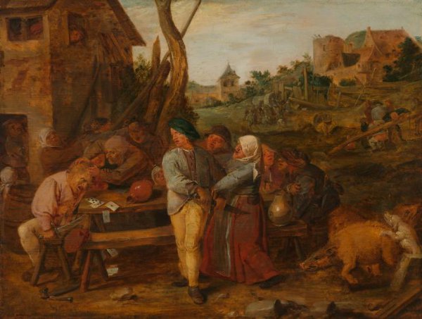 Adriaen Brouwer, Card Fight outside a Country Tavern