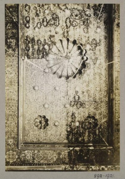 K.A.C. Creswell, Partially restored ceiling of northwest iwan in the funerary complex of Mamluk Sultan al-Ashraf Barsbay (al-Ashrafiyya), Cairo