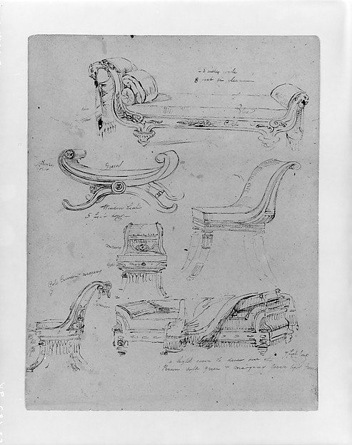 Thomas Sully, Sketches of Empire-Style Lounges and Chairs, Window Seat (from Sketchbook)