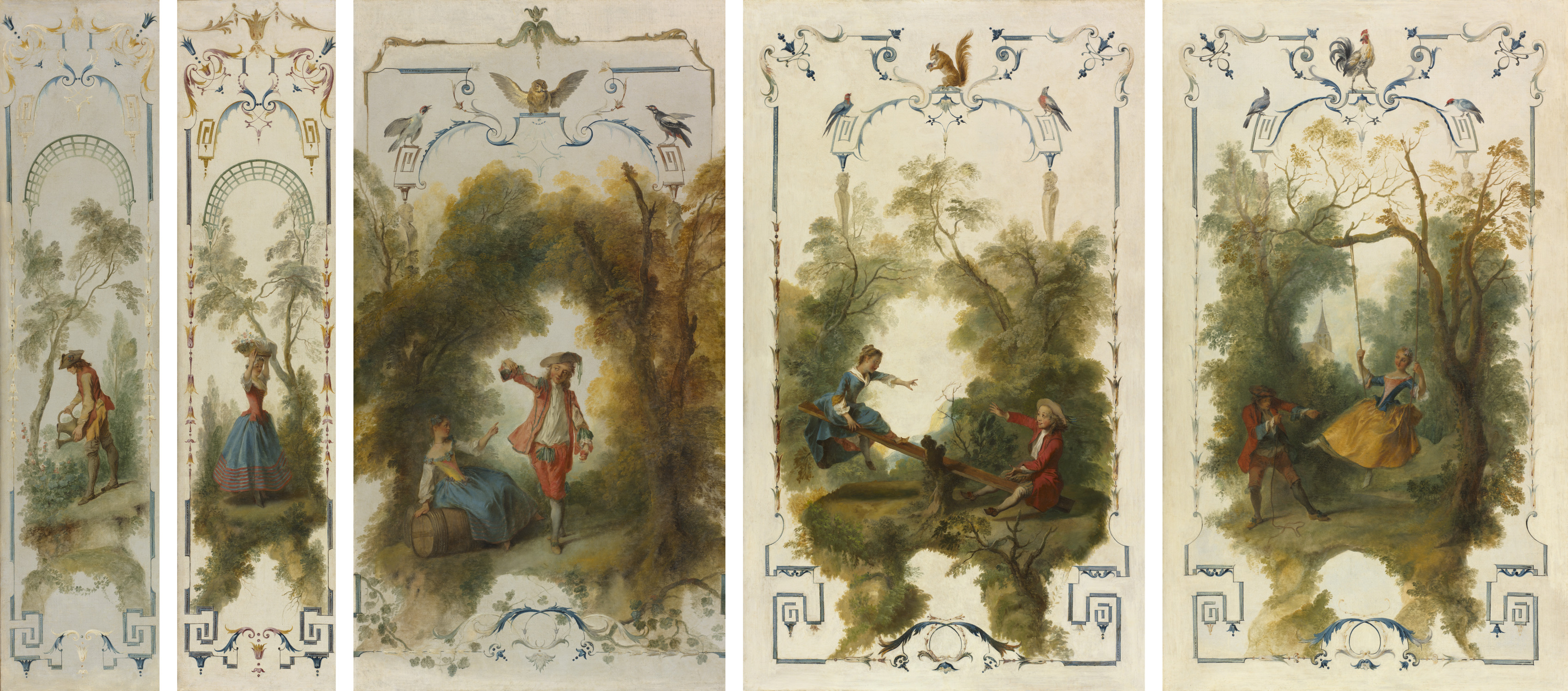 Nicolas Lancret, Wall Panels: The Gardener, Horticulture, The Vineyard, The See-Saw, The Swing