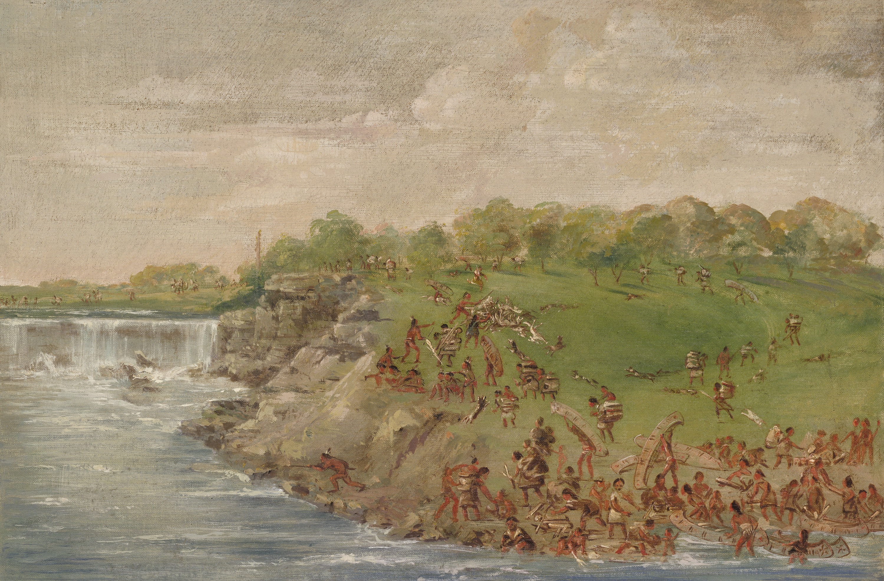 George Catlin, Ojibwa Portaging Around the Falls of St. Anthony