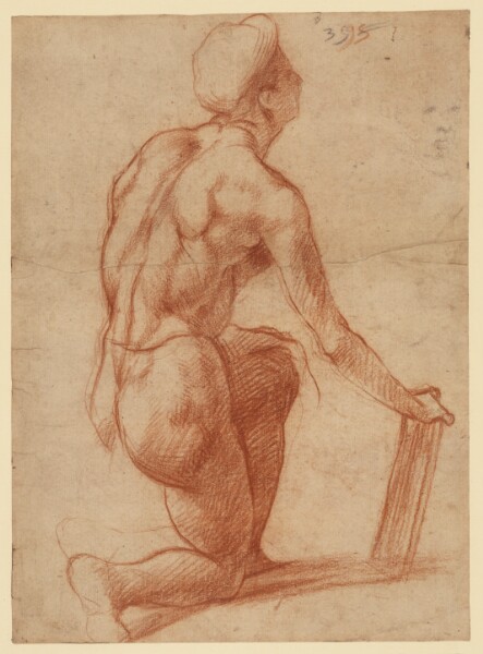 Andrea del Sarto, Study of a Kneeling Figure with a Sketch of a Face (recto); Figure Study and Face (verso)