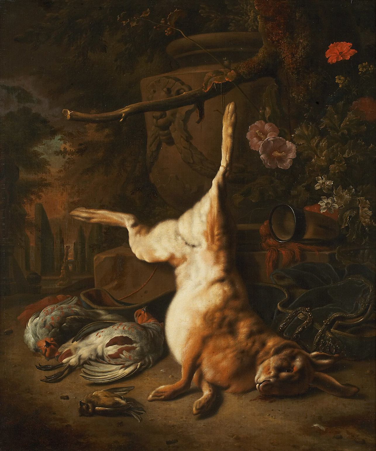 Jan Weenix, Still-life with dead hare in a park