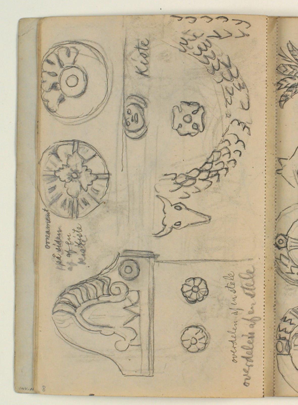Niels Larsen Stevns, Studier af forskellig gravmæleornamentik. Notater