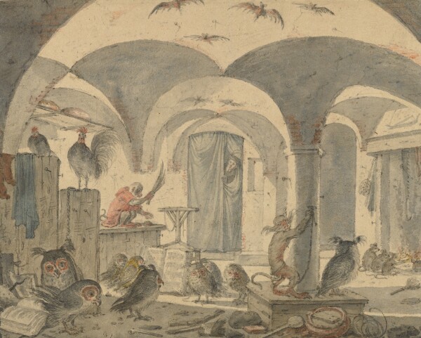 Cornelis Saftleven, An Enchanted Cellar with Animals