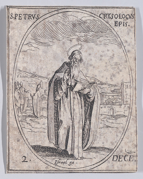 Jacques Callot, S. Pierre Chrysologe, eveque (St. Peter Chrysologus, Bishop), December 2nd, from "Les Images De Tous Les Saincts et Saintes de L'Année" (Images of All of the Saints and Religious Events of the Year)