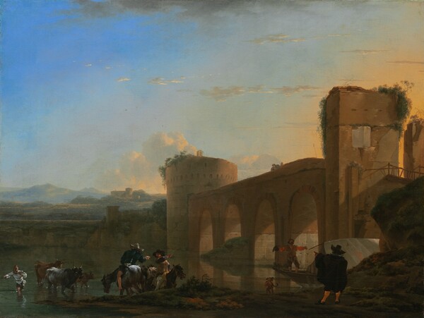 Jan Asselijn, The Tiber River with the Ponte Molle at Sunset