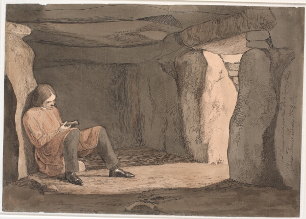 Johan Thomas Lundbye, Lorents Frölich siddende i en jættestue