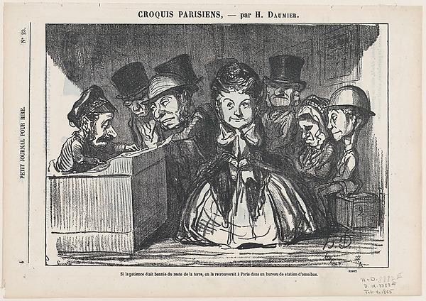 Honoré Daumier, If patience had disappeared all over the world, one would surely find it again at a bus station in Paris, from "Parisian Sketches"