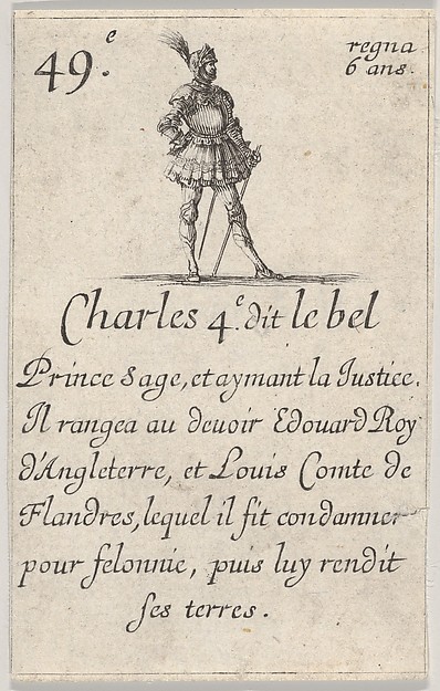 Stefano della Bella, Charles 4.e- dit le bel / Prince sage..., from "Game of the Kings of France" (Jeu des Rois de France)