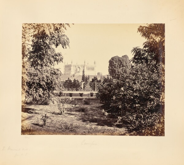 Samuel Bourne, Cawnpore; The Memorial Well, Seen through Trees from the South