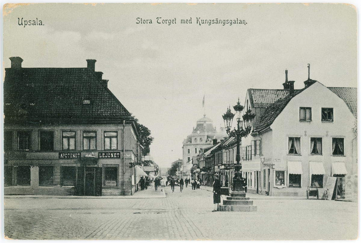 Okänd,, Vykort - Stora torget och Kungsängsgatan, Uppsala