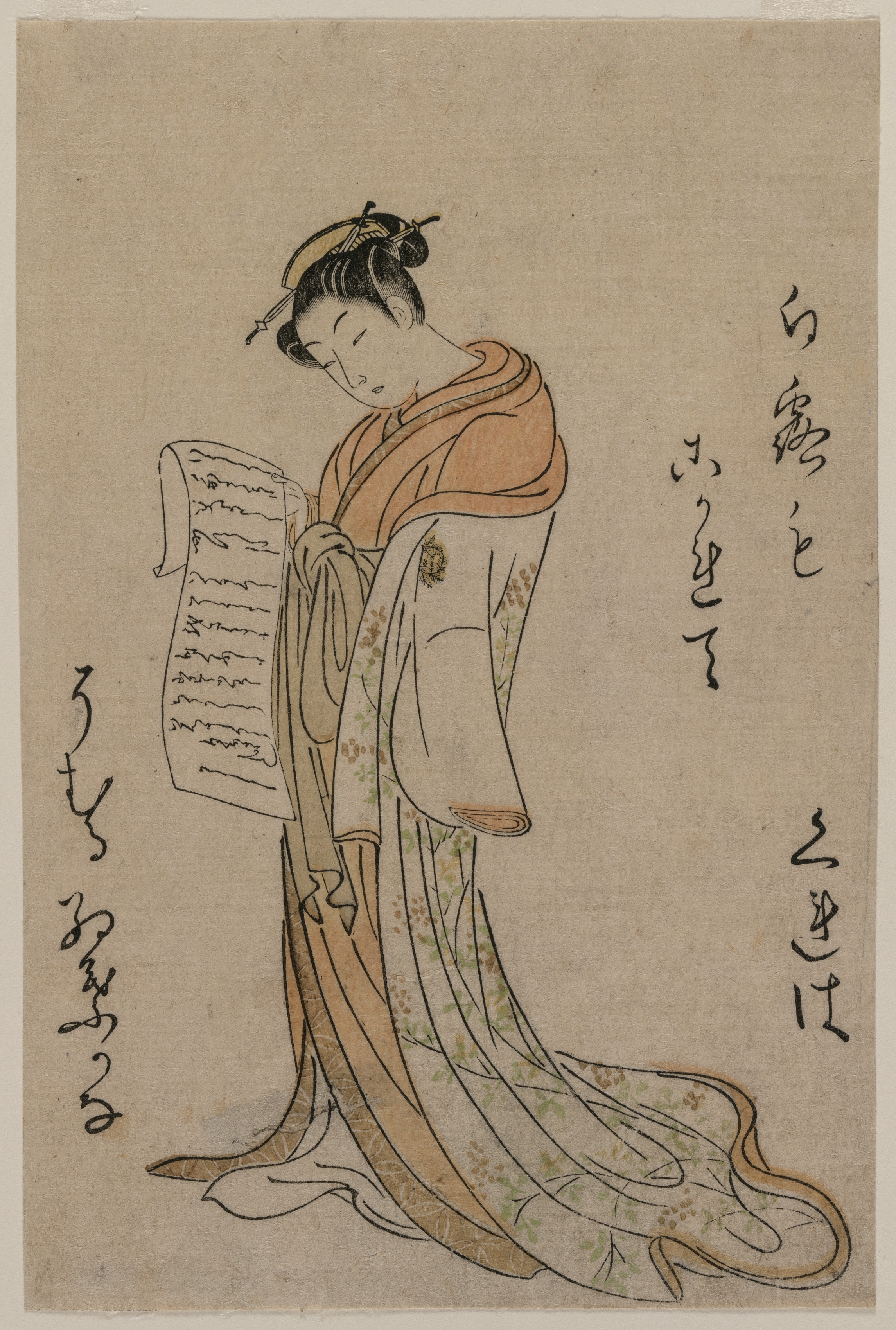 Suzuki Harunobu, Kureha of Gakuiseya, from Selection of Beauties from the Pleasure Quarters